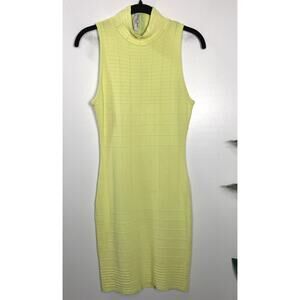 Liliane Romi Zelda Dress Bodycon Lemon Yellow Ribbed Knit Midi Sanriocore VTG